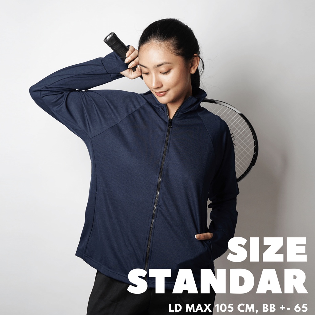 DONSON Sportswear Jacket Sporty Wanita Tangan Kimono Extra Fine Polyester Warna Navy Ukuran Standar dan Jumbo