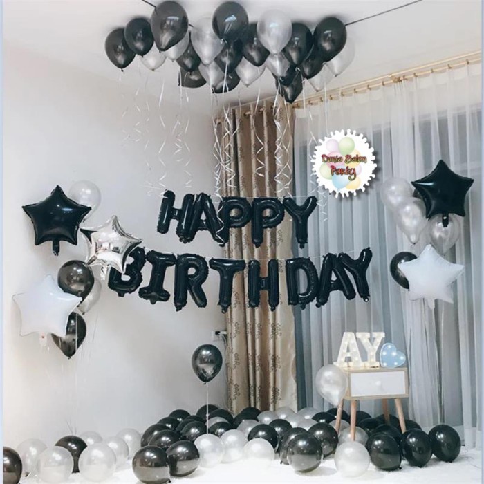 Paket Dekorasi Ulang Tahun Hitam Silver / Set HBD Hitam