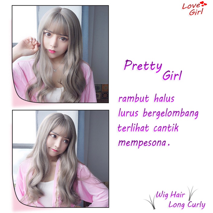 Wig Rambut Wanita Long Curly Hair Style Korean Version Kualitas Premium / Natural Wig