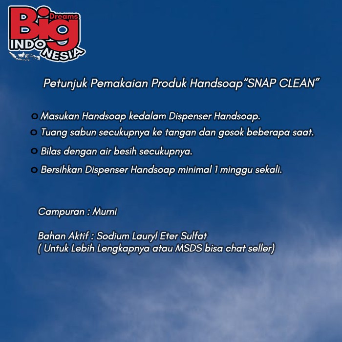 Sabun Cuci Tangan Antiseptik Hand Soap Snap Clean 1 Liter