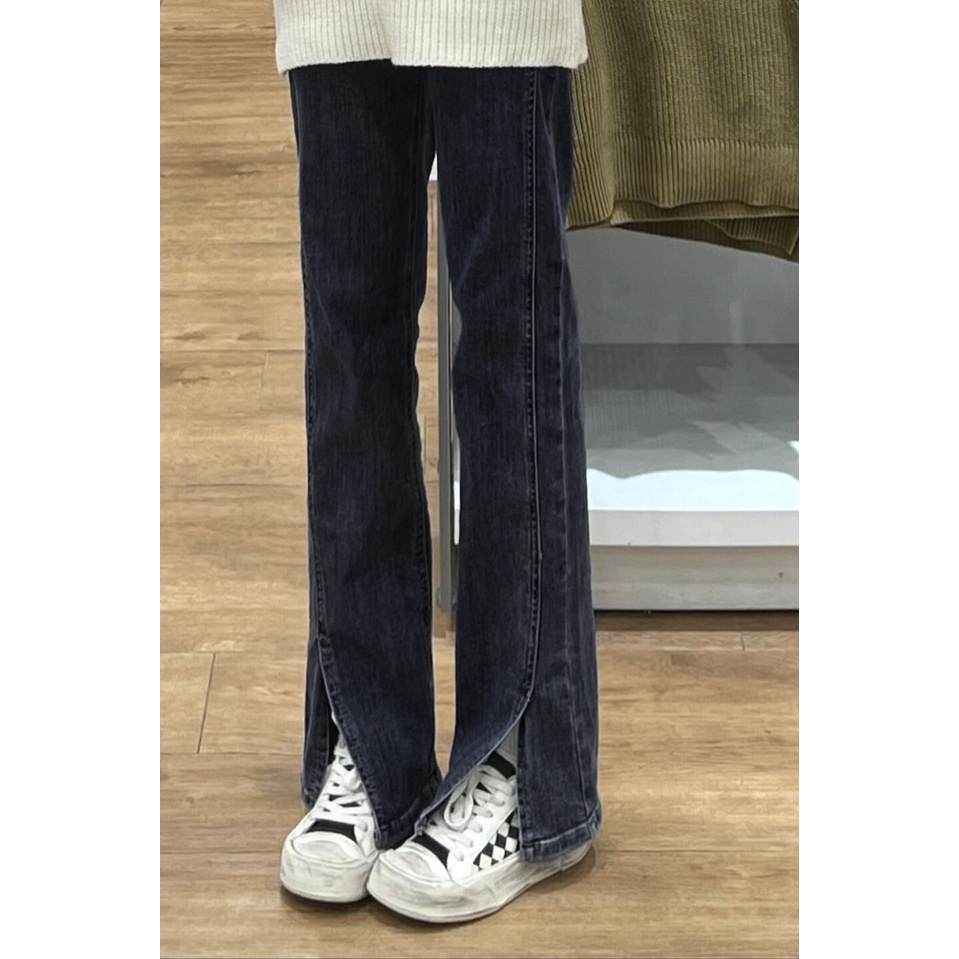 Celana jins celah wanita musim panas tipis desain ceruk pinggang tinggi ramping lurus longgar celana