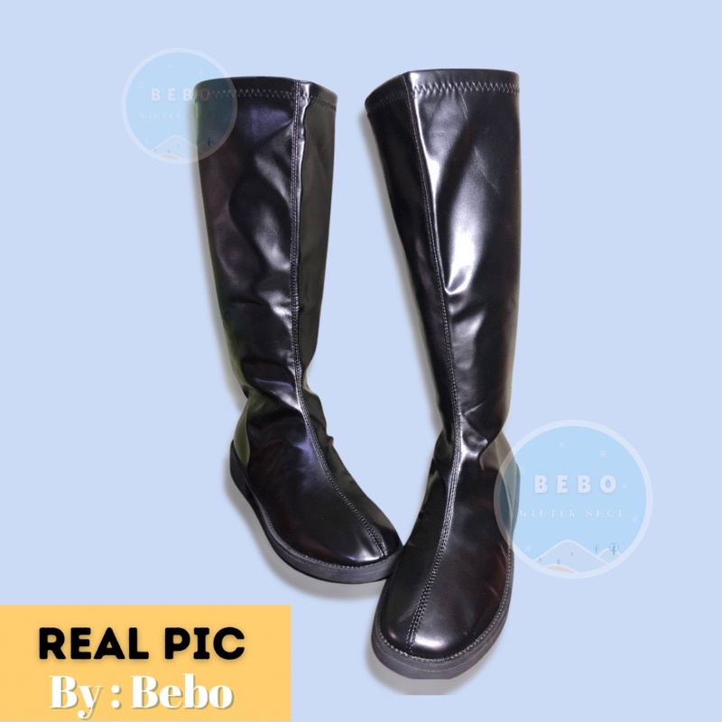 Waterproof Knee High Boots Sepatu Boots kulit Wanita