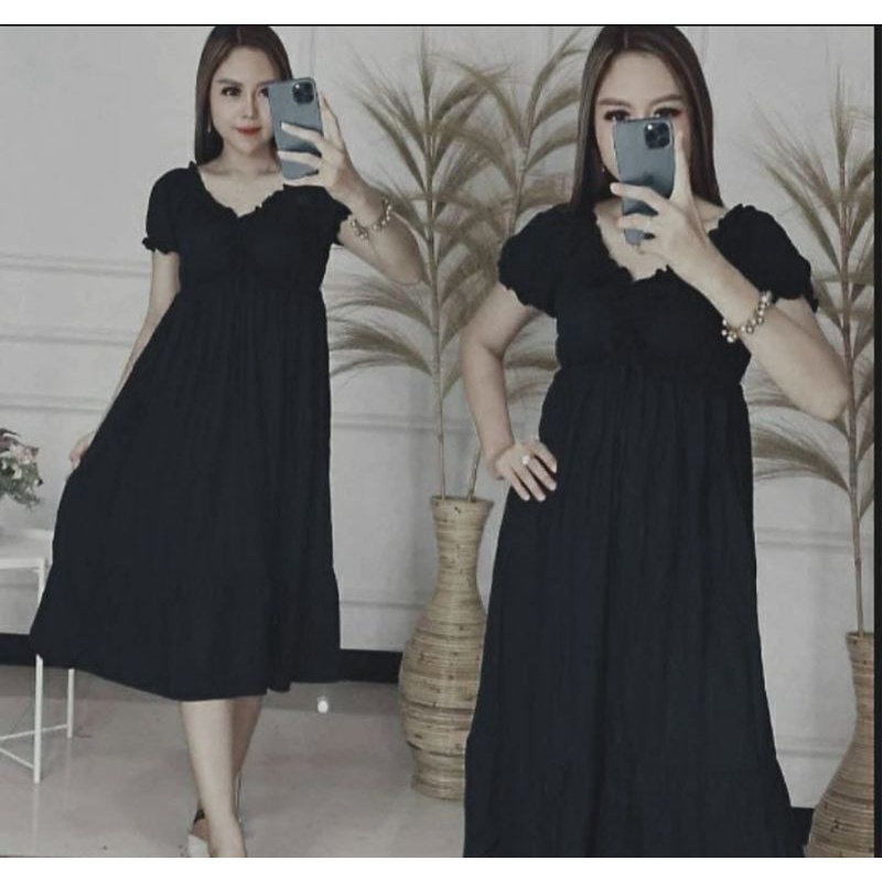 DASTER ELSA LENGAN PENDEK MURAH DASTER SERUT ELSA RAYON SEKDRES RAYON-Ds elsa polos Hitam