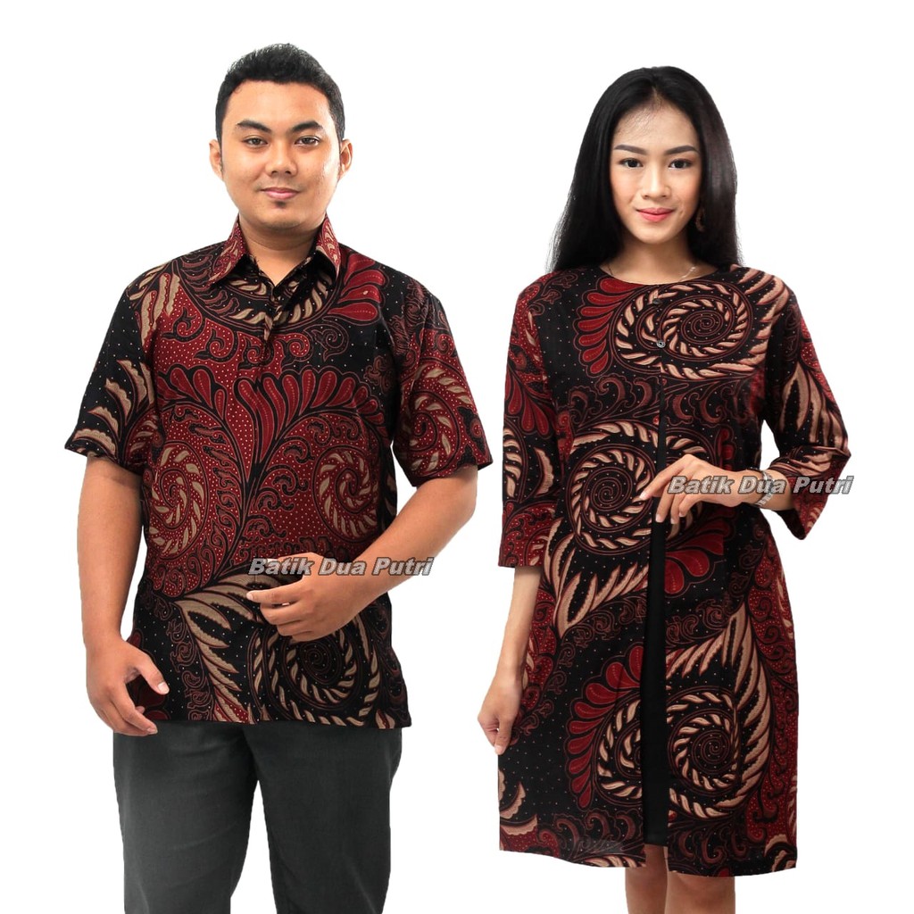 Couple Batik Dress Wanita Kemeja Pria  Kombinasi Toyobo Size S-M-L-XL-XXL-3L-4L-5L  Batik Dua Putri