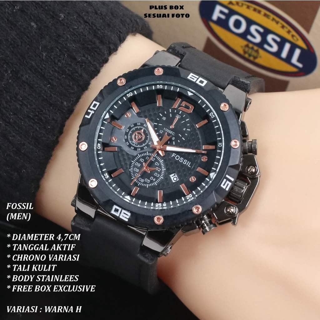 (FREE BOX) JAM TANGNA PRIA FASHION TALI KULIT BODY BULAT TANGGAL AKTIF CHRONO OFF