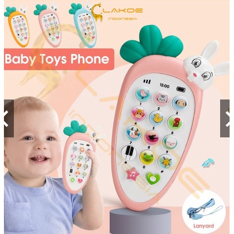 [BIG SALE] Mainan Ponsel Bayi/Mainan Handphone Bayi Telepon Pendidikan Awal dengan Lampu Musik Silikon Bentuk Wortel Carrot Deer Jerapah Dog Anjing