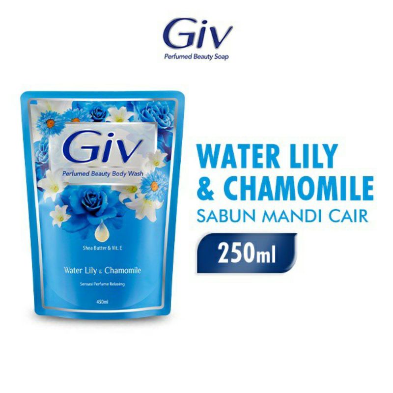 Giv refill body wash water lily+chamomile/biru 250 ml