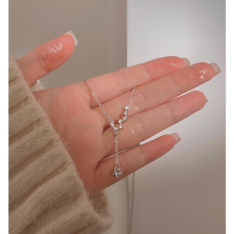 Kalung Rantai Liontin Bintang Kristal Imitasi Bahan Alloy Ala Korea Untuk Wanita