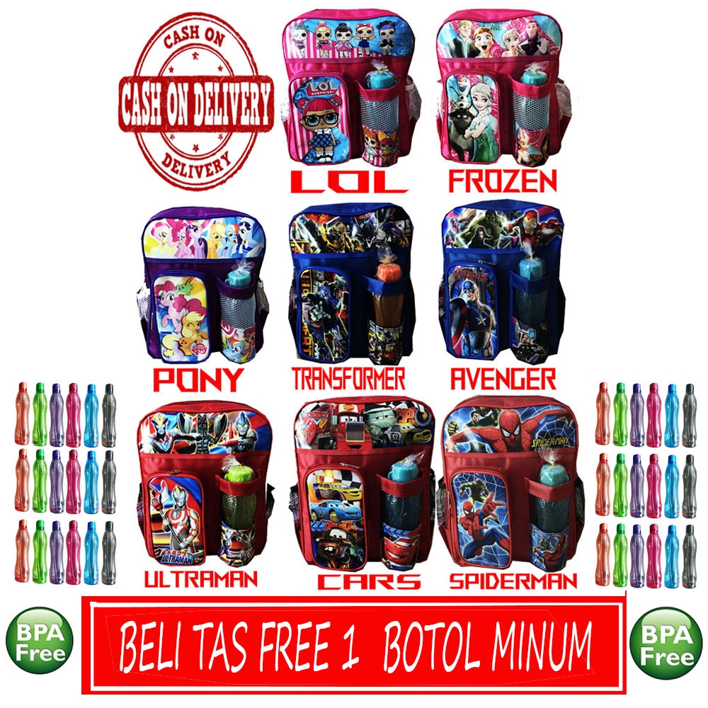 Tas Ransel Anak Sekolah TK PG SD + FREE Botol Minum COD ~ PROMO BACK TO SCHOOL~