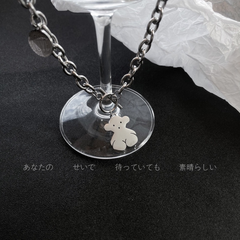 Titanium baja tidak memudar sederhana bear love kalung wanita in hip hop sweater rantai gaya Korea s