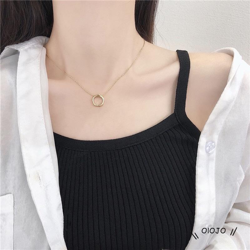 Kalung Rantai Clavicle Simple Dengan Liontin Bulat Untuk Wanita - ol2