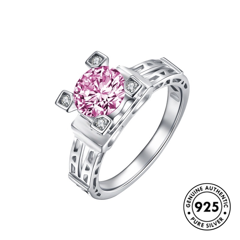 Cincin Berlian Pink Bahan S925 Silver Untuk Wanita
