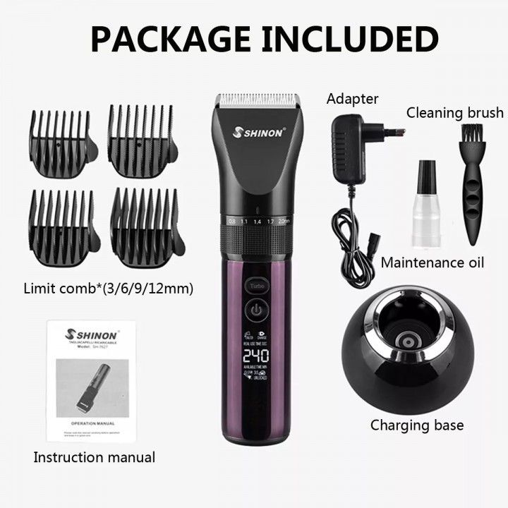 SHINON SH-7627 - Professional Electric Hair Trimmer with LCD Display