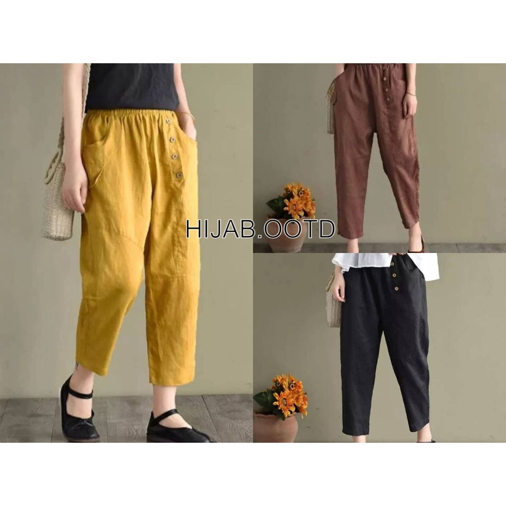 Buggy celana wanita kasual longgar (LINEN PANTS)