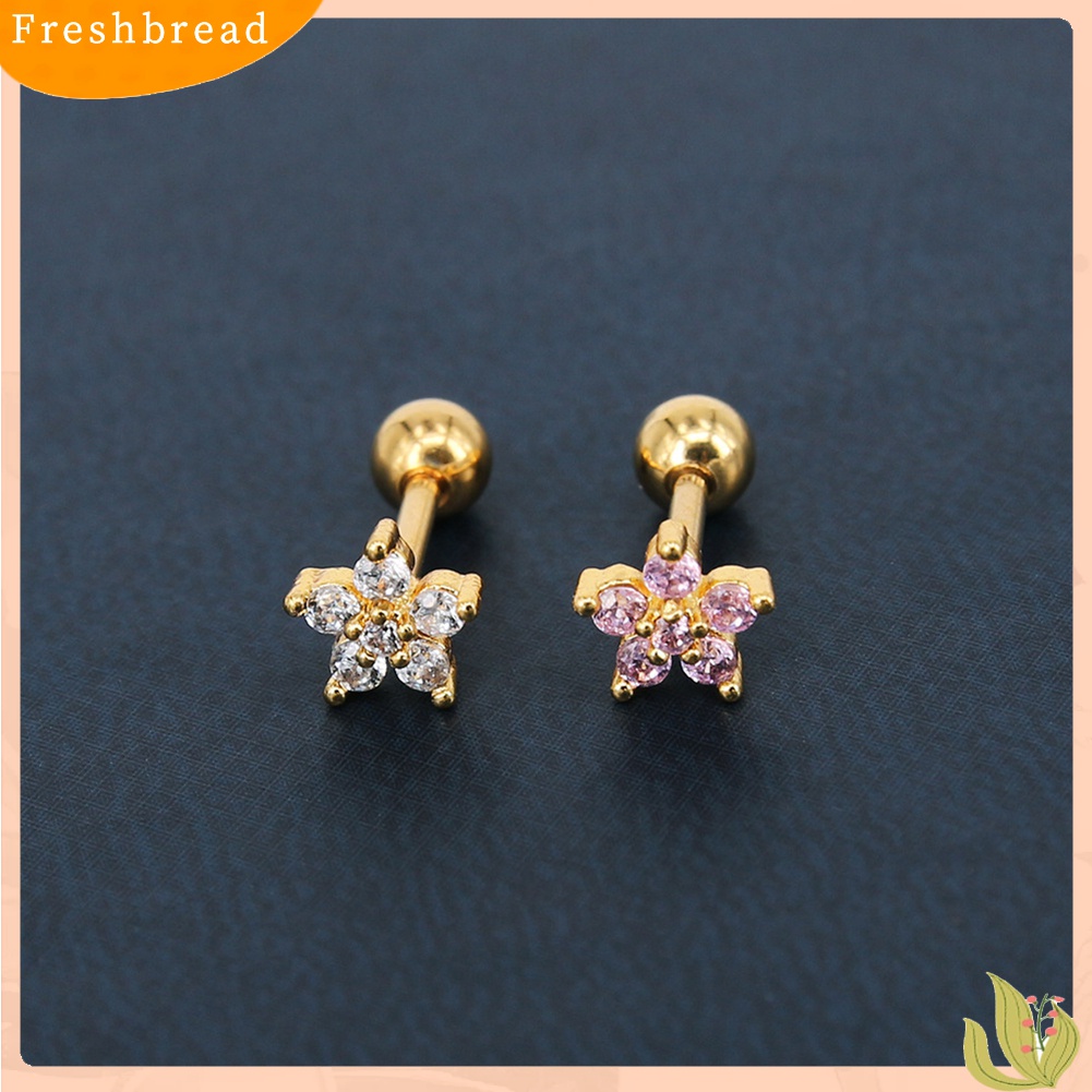 Fresh| 1pc Anting Tusuk Bentuk Bunga Hias Cubic Zirconia Untuk Wanita