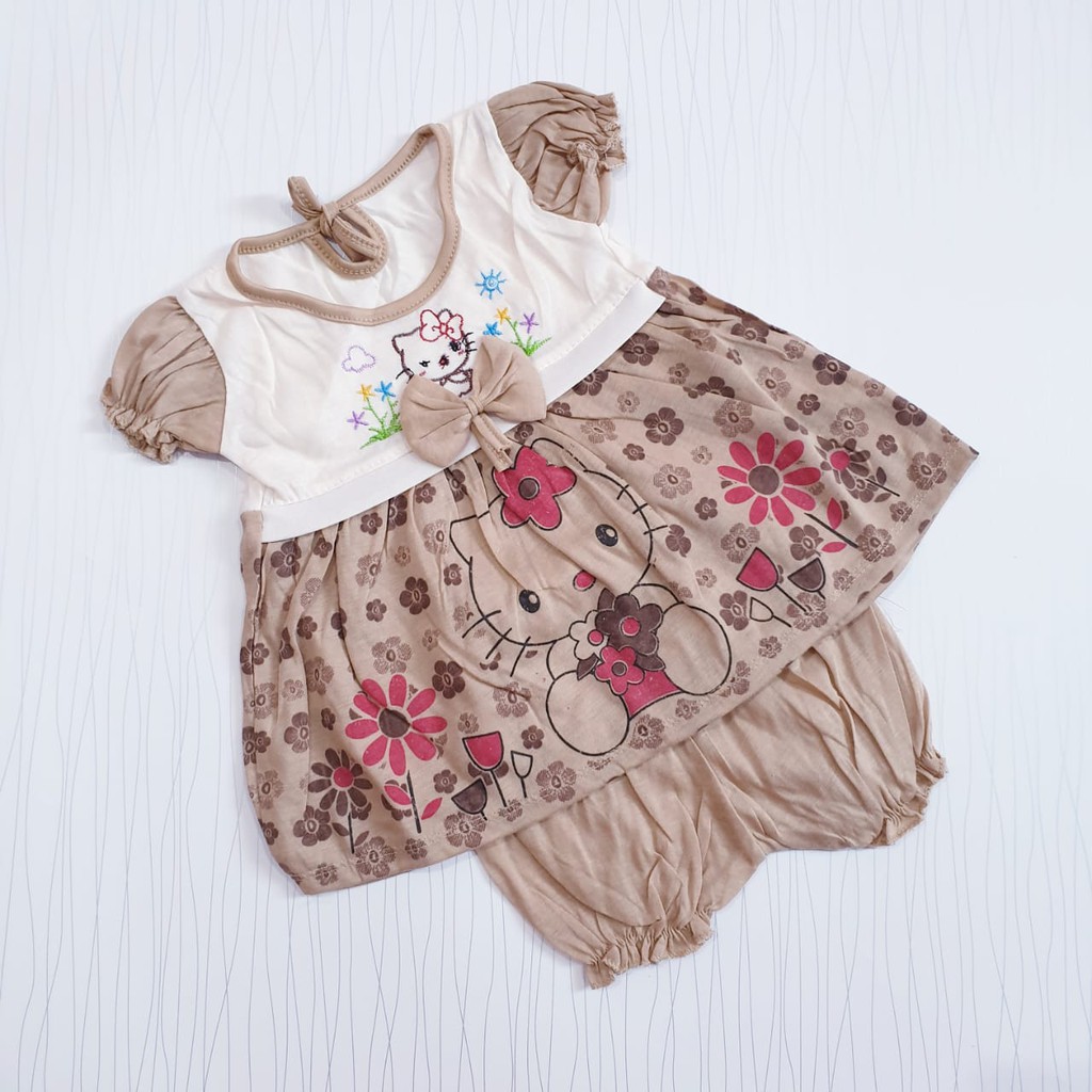 setelan dress anak cewe lucu hello kitty dan LOL coklat mocca