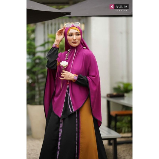 GAMIS SYAR'I SET ARSYILA BLACK  BURGUNDY AULIA FASHION ORIGINAL