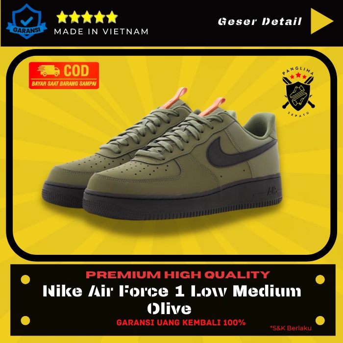 Sepatu Nike Air Force 1 Low Medium Olive Sneakers Pria Sneaker Fashion Cowok Import Premium Original