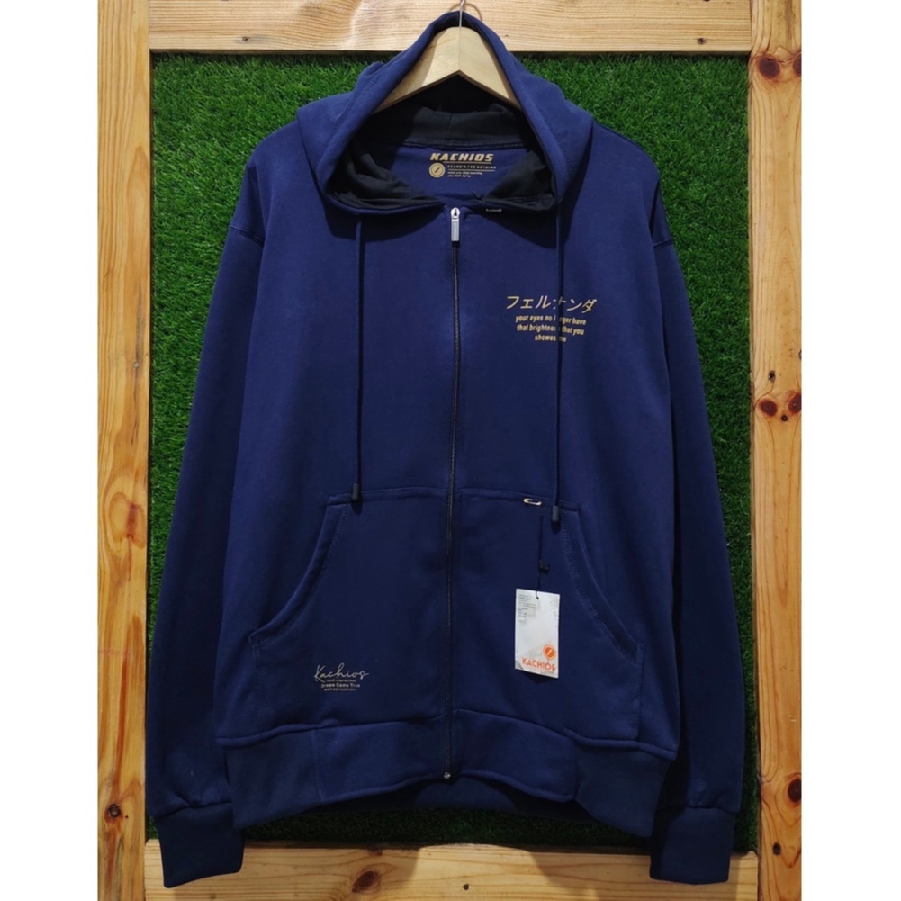 Jaket Hoodie Ziper Distro Premium Bandung Bahan Katun Tebal Sweater Sleting Terbaru Murah Motif Sablon Simpel Original Navy