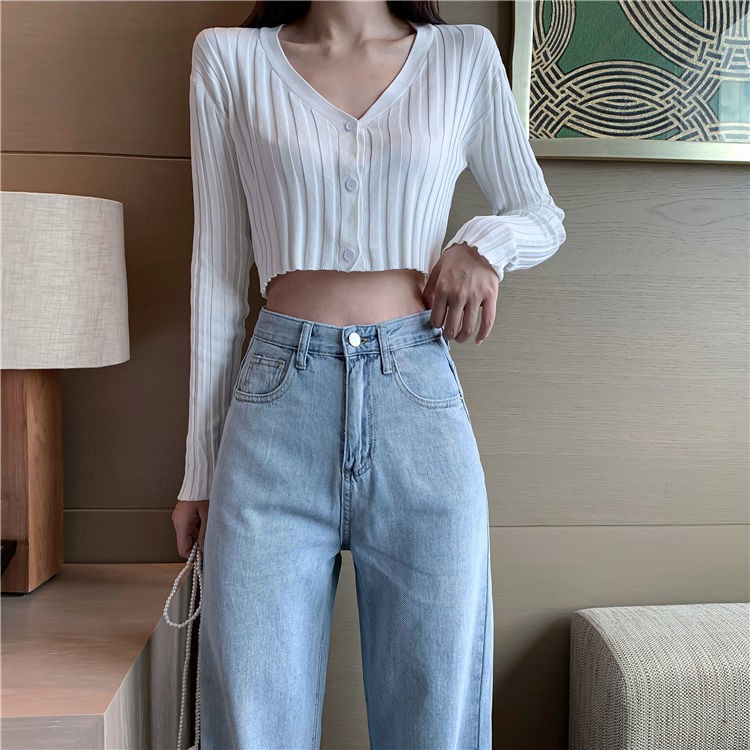 Garam Fashion Style Lace-Up Jeans High Waist Slimming Lurus Longgar Lebar Kaki Celana Pel Celana Wan