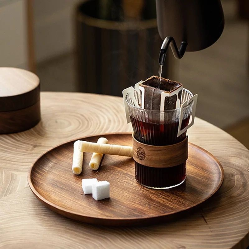 japanese style gelas vertical walnut 300ml / kawaii glass coffee tea walnut cup holder / gelas cafe coffee shop tea kopi beer