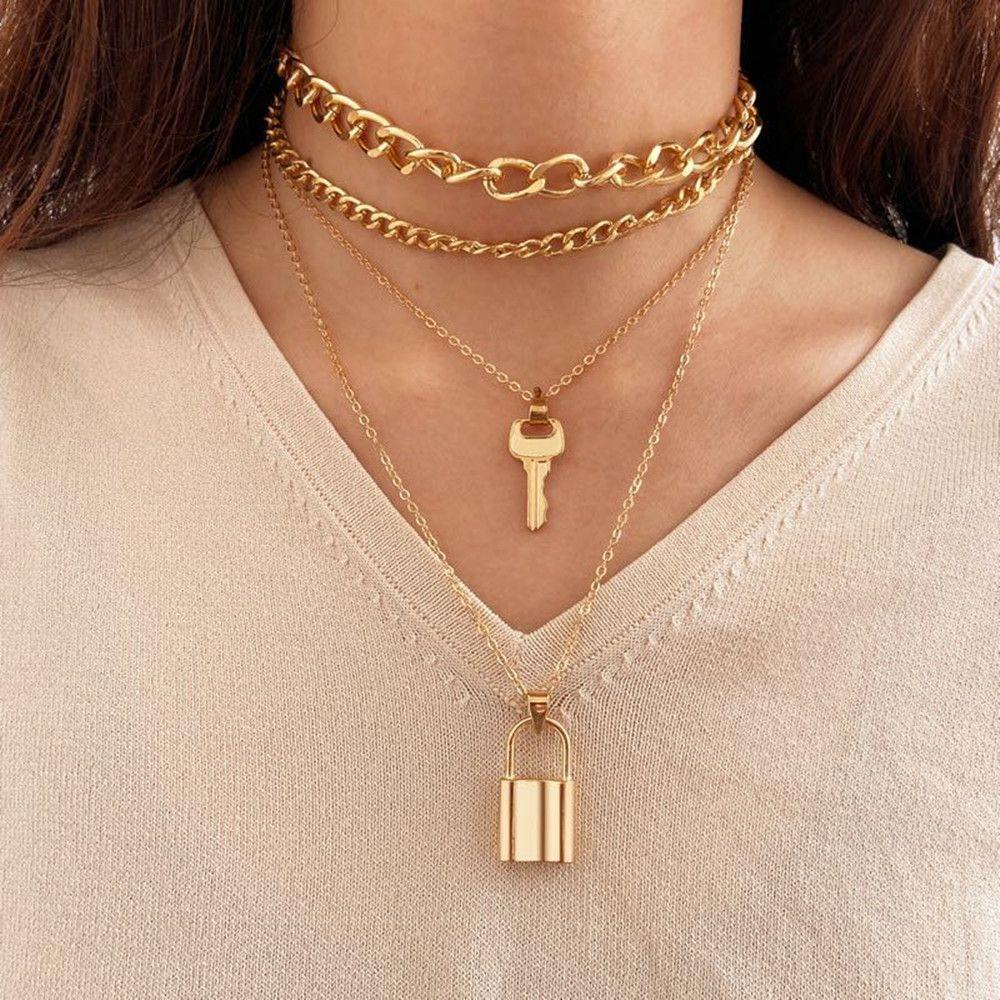 Lily Wanita Lock Pendant Punk Anti Karat Perhiasan Aesthetic Kalung