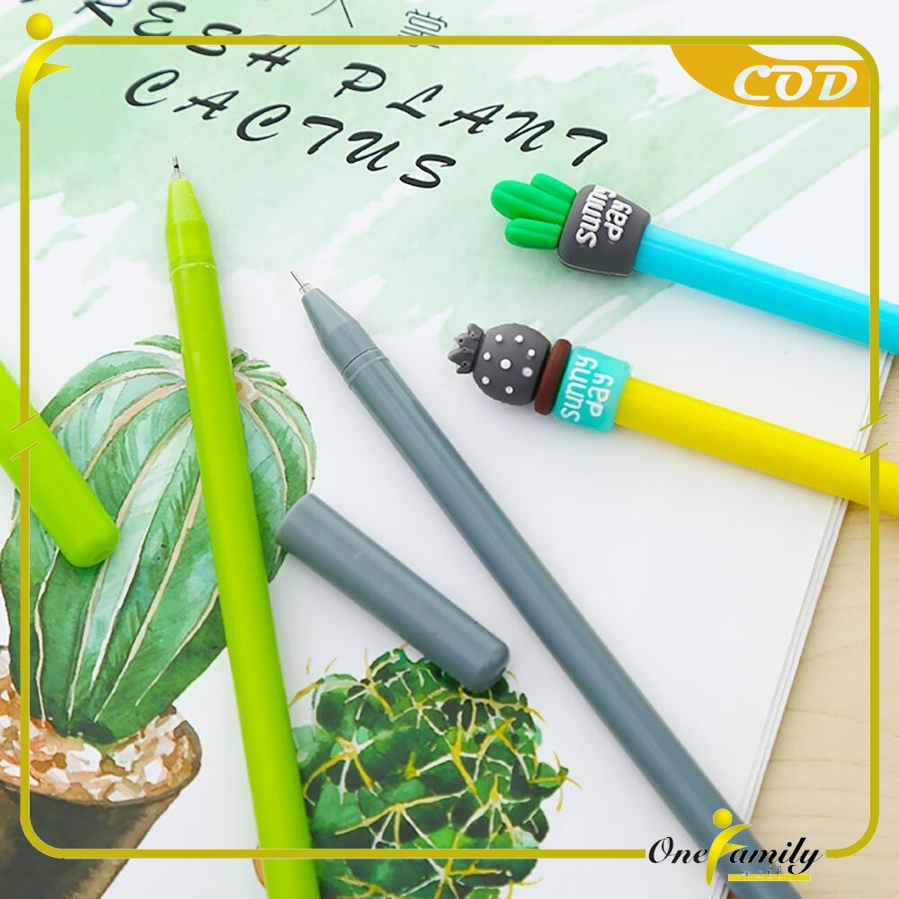 ONE-A16 Pulpen Gel Karakter Kaktus / Pena Kaktus / Bolpen Gel / Pulpen Lucu Unik Bentuk Pot Kaktus-1