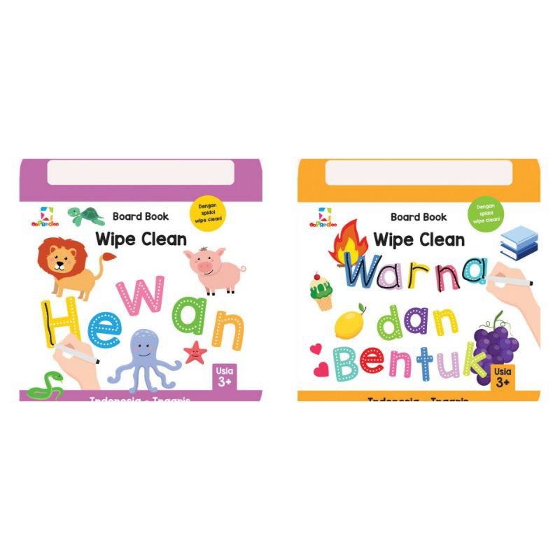 Opredo Board Book Wipe Clean: Hewan - Warna & Bentuk (GTB) 