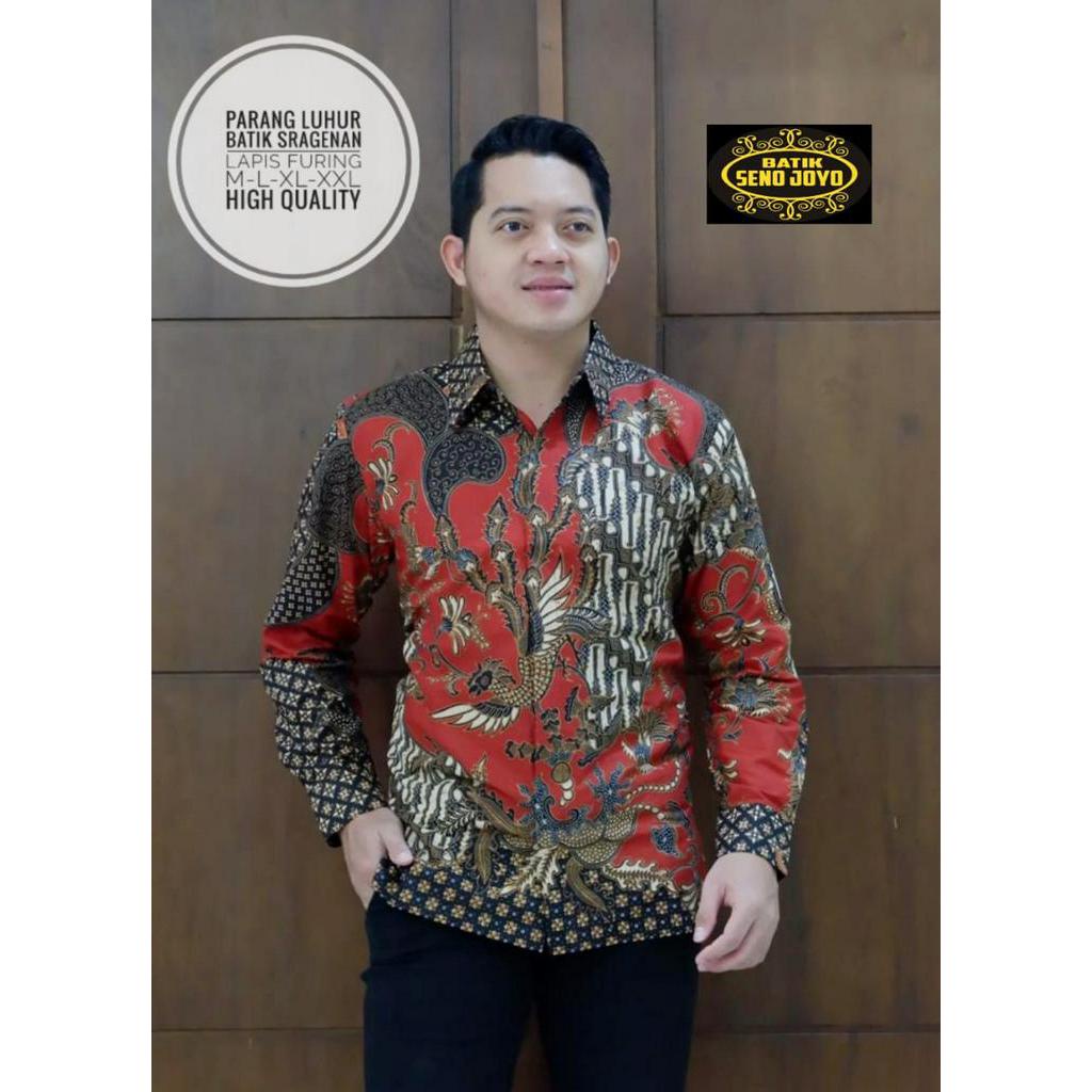 Kemeja Batik Pria Excluaive Warna Merah Batik Pria Warna Merah Lengan Panjang PARANG LUHUR