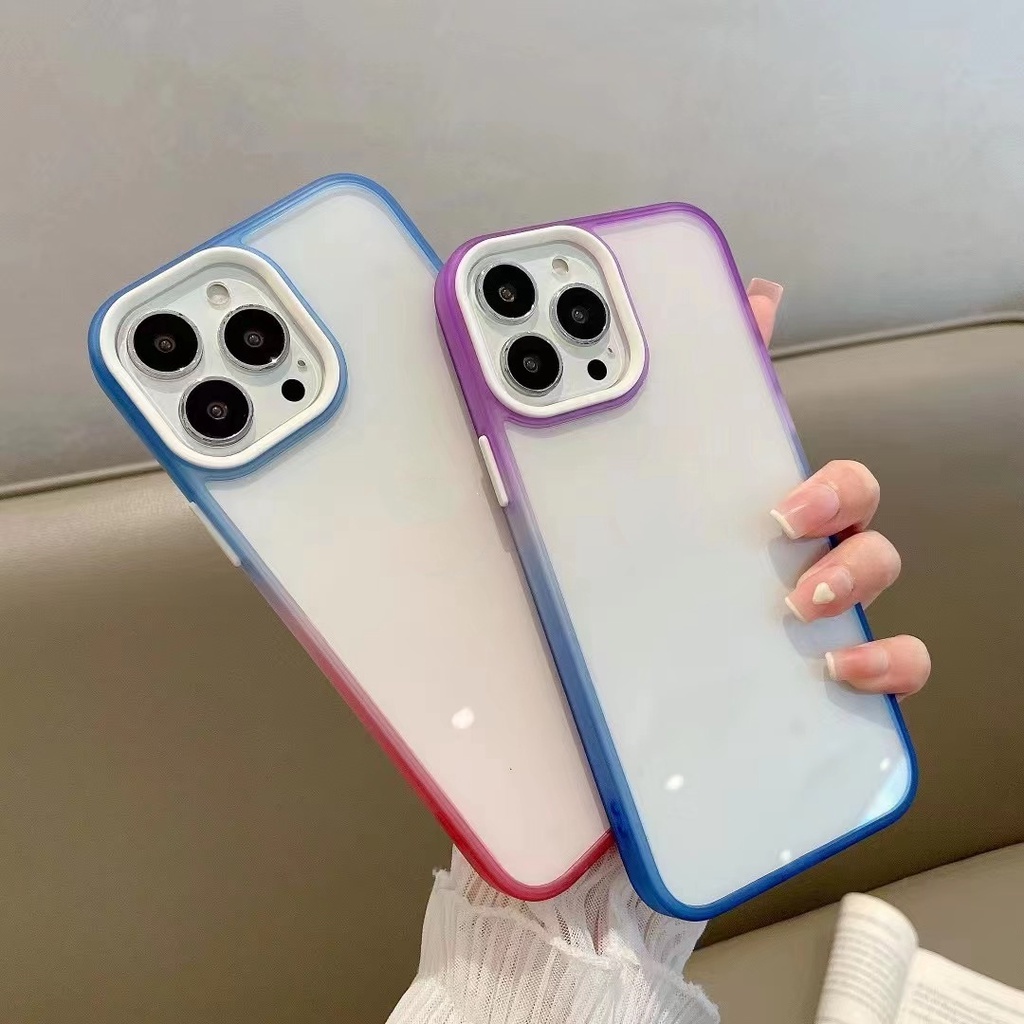 Case Transparan Warna Gradasi Pelangi Untuk iPhone 13 Pro max 12 Pro max 11 Pro max