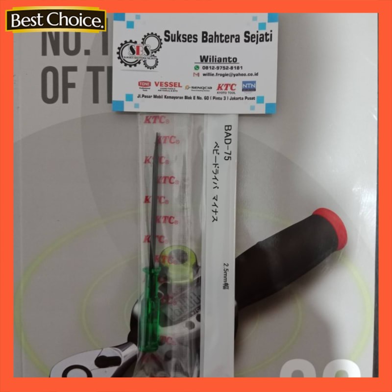 Baby Screwdriver / Obeng kecil Minus KTC BAD-75 - Hijau