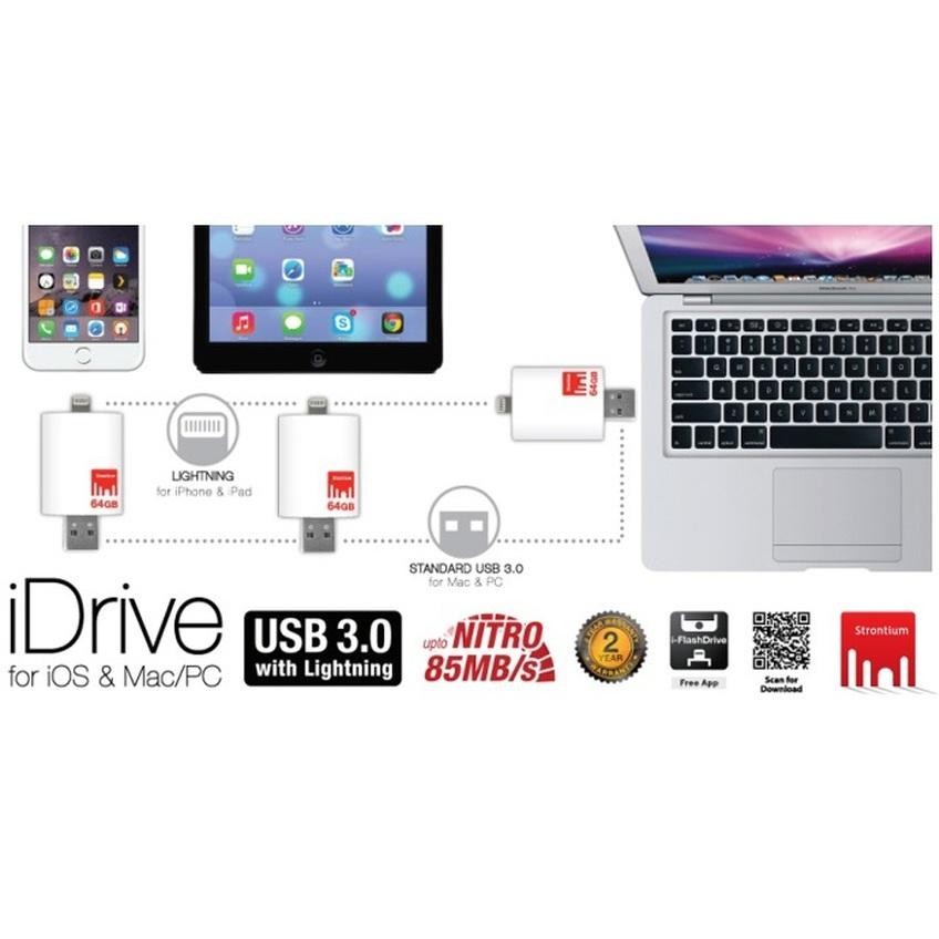 Strontium Nitro iDrive 64GB USB 3.0 - 85MB/s For iPhone/iPad - 700229