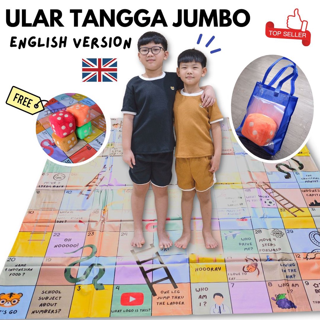 Mainan Edukasi Anak Ular Tangga Jumbo Tema Bahasa Inggris Karpet Playmat Gratis Dadu