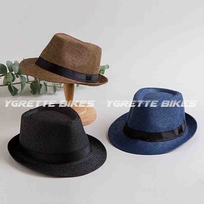 YGRETTE - TOPI FEDORA JAZZ CLASSIC LAKEN BRAIDED POLYPROPYLENE PANTAI WINTER HAT KOBOI COWBOY