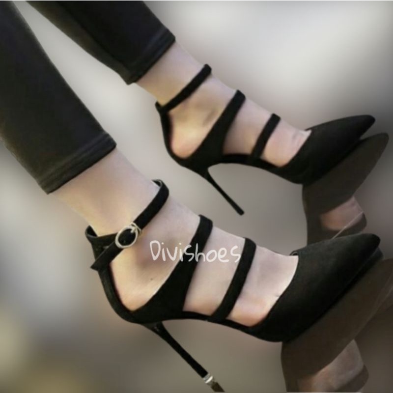 Heels wanita casual - Sandal wanita tali - Heels wanita kerja kantor warna hitam PD302