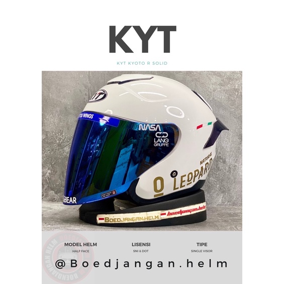 kyt helm kyoto white glossy  half face   single visor   paket tjakep