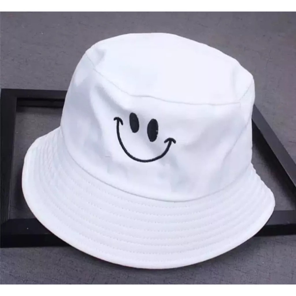 TOPI KOREA BUCKET MOTIF SMILE PREMIUM BUCKET BOLAK BALIK MODEL TERBARU