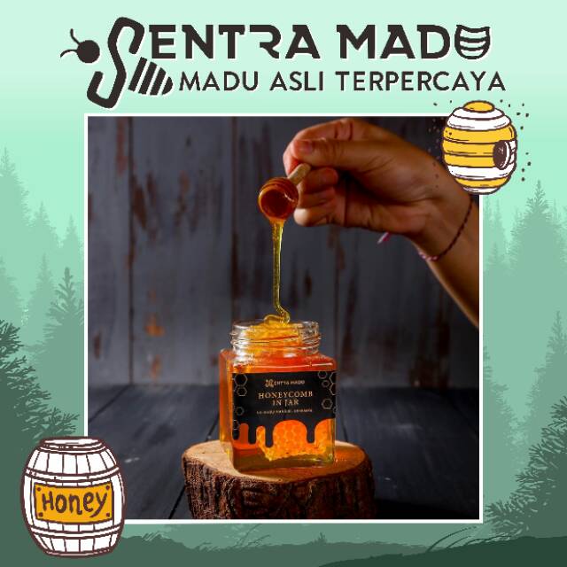 

SENTRA MADU Honeycomb in Jar 25 Madu in Jar Sarang Madu Premium 100% HoneyComb in Jar 250%