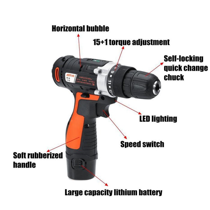 Aotuo Bor Cordless Power Drills Kit Electric Screwdriver - Mesin Bor