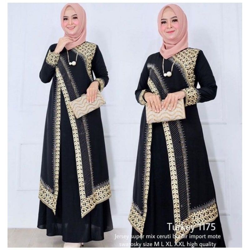 abaya turky 1175,abaya bordir, abaya hitam, gamis bordir, gamis abaya import warna hitam elegant 202