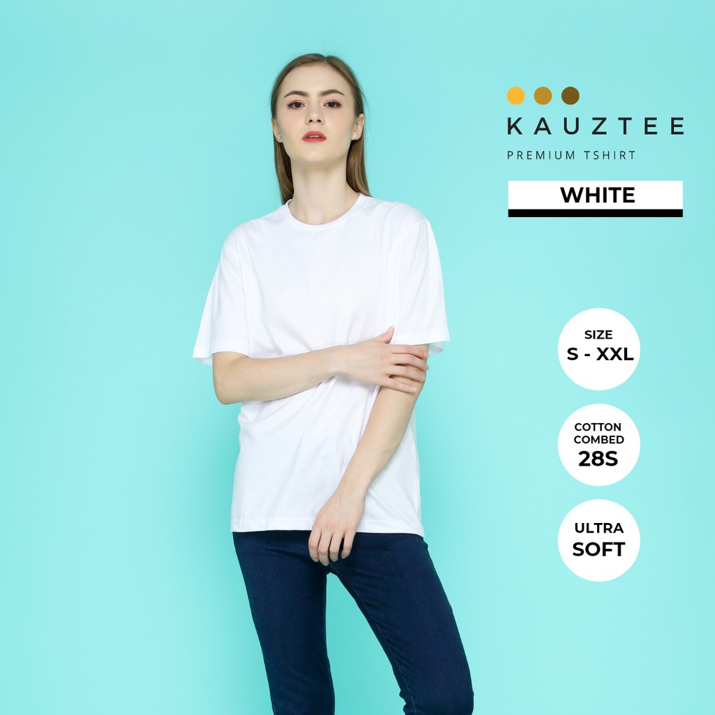 Kaos Tshirt Polos KAUZTEE Premium Tshirt Unisex 100% Cotton Combed 28s - White