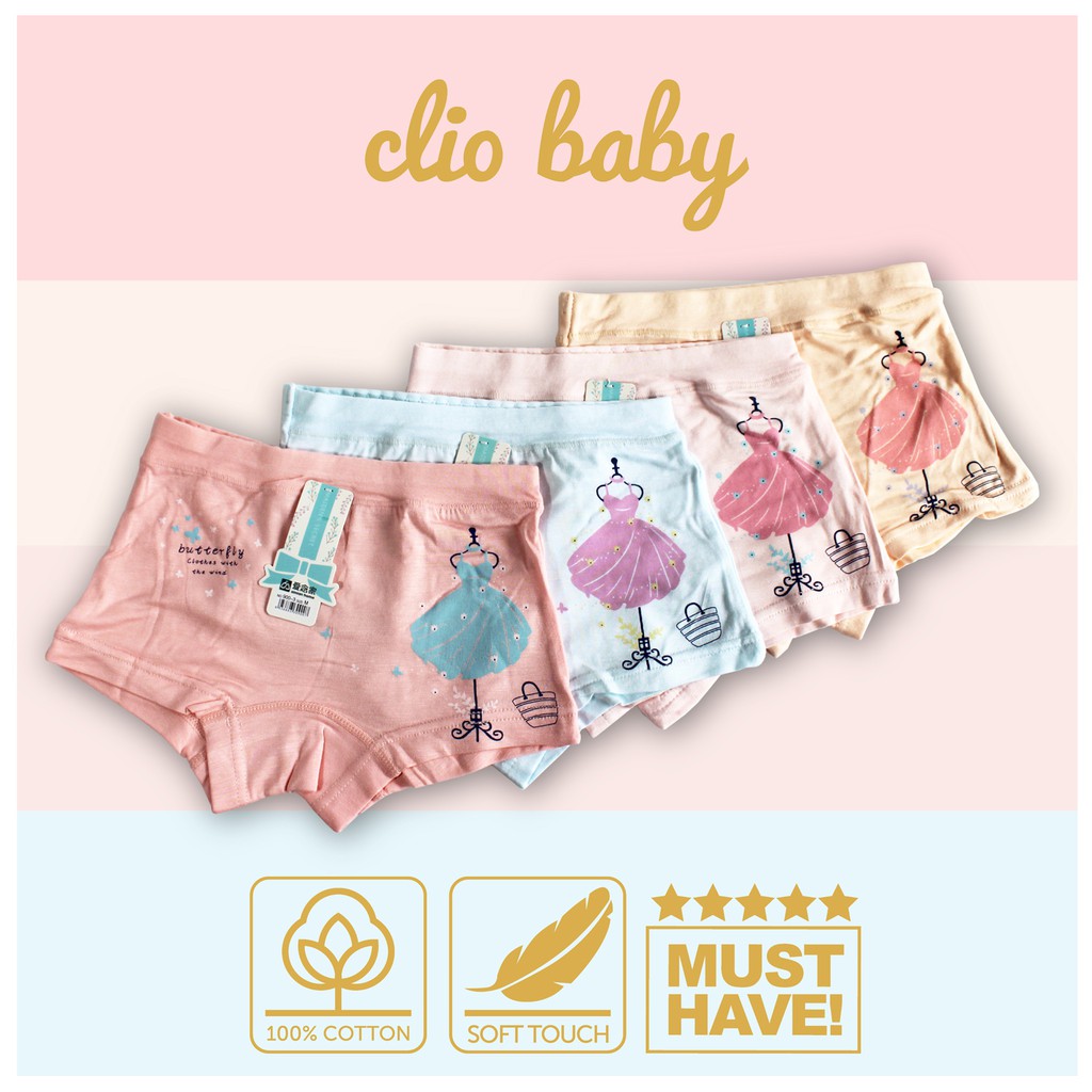 Celana dalam boxer anak perempuan isi 4 pcs bahan katun impor dengan ziplock Celana Dalam anak cewe