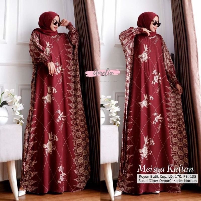 COD - Asmiranda Maxy Gamis Muslim Aurora Dress Shakila Aksen Renda Brukat Import Ld  110 Fit S - XL ( Free Bros ) Fashion Maxi Wanita Pesta Kondangan Modern Termurah Terlaris-KAFTAN MEISYA MAROON