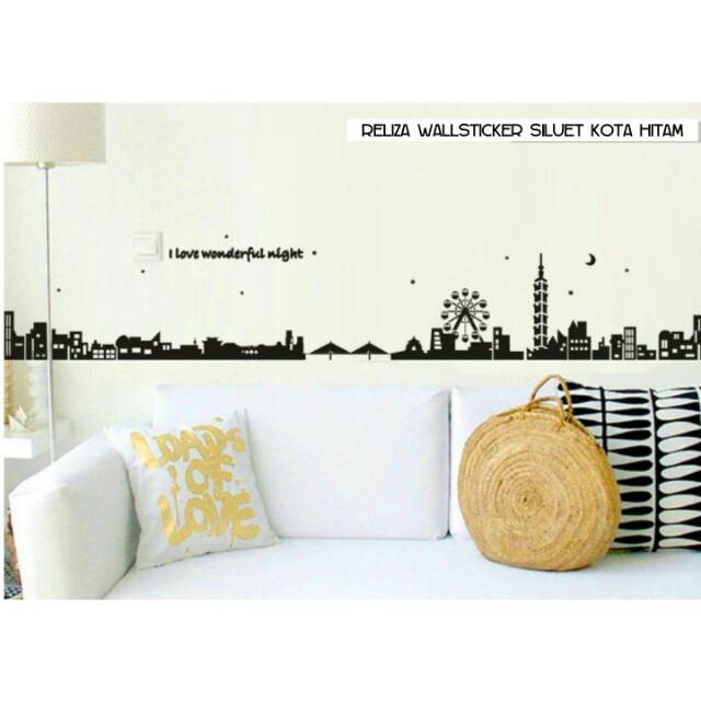 RELIZA WALLSTICKER SILUET KOTA HITAM LONDON I LOVE WONDERFUL NIGHT SILHOUTTE CITY HOME DECOR DINDING