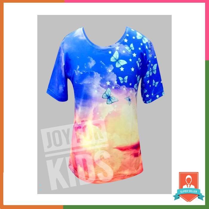 kaos anak perempuan blue butterfly