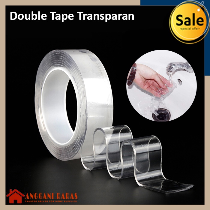 Solasi Bening Double Tape Perekat Isolasi Transparan Kuat Double Side Bisa Dicuci Kembali Uk 1-5 Meter