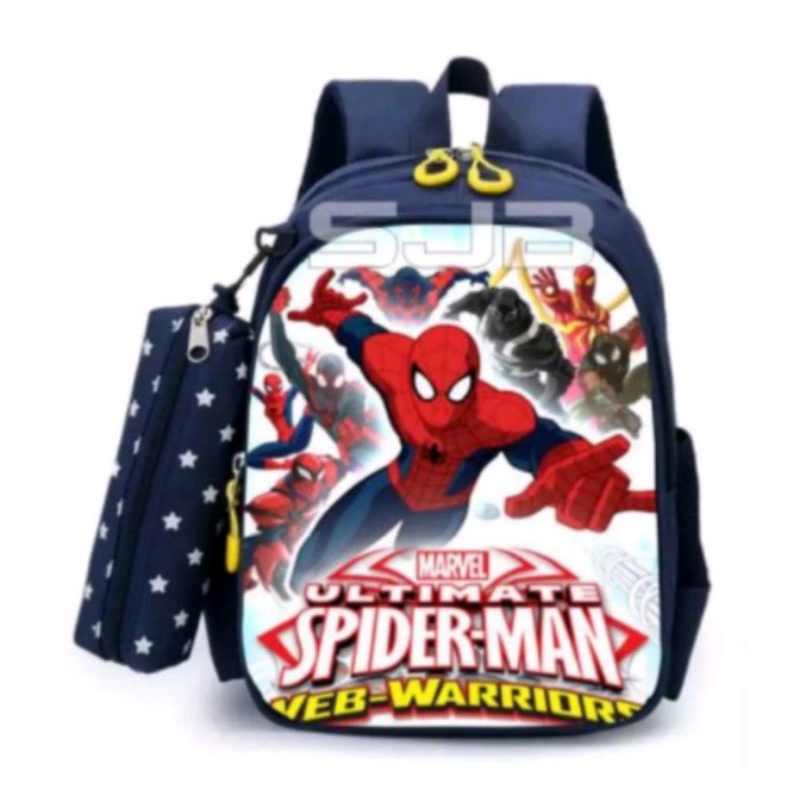 DAEYBAG-TAS RANSEL ANAK MOTIV PRINT KARAKTER SPIDERMAN WARIOR KEKINIAN TERBARU