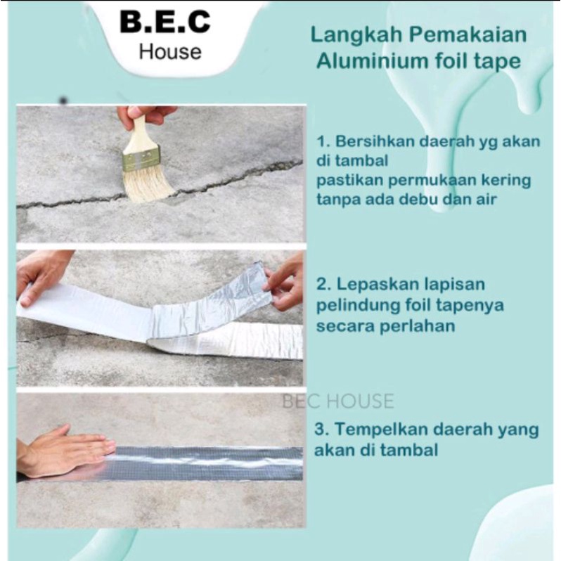 alumunium foil  tape plaster , water proofing , lakban anti bocor buat tambal asbes , genteng , bak mandi , talang , pipa air dll 5 cm x 5 meter