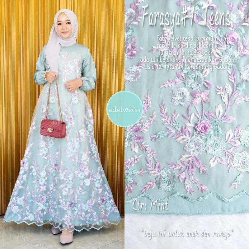 Farasya Dress Teen #1 Gamis Brukat Remaja LD 90 Gamis Bruklat Warna Greentea Classicgrey Rose Gold Brown Ice Blue Dusty Pink Gamis Kondangan Terbaru Gamis Remaja Gamis Anak Perempuan Gamis Lebaran Terbaru Outfit Kondangan Baju Pesta Mewah Dress Muslim