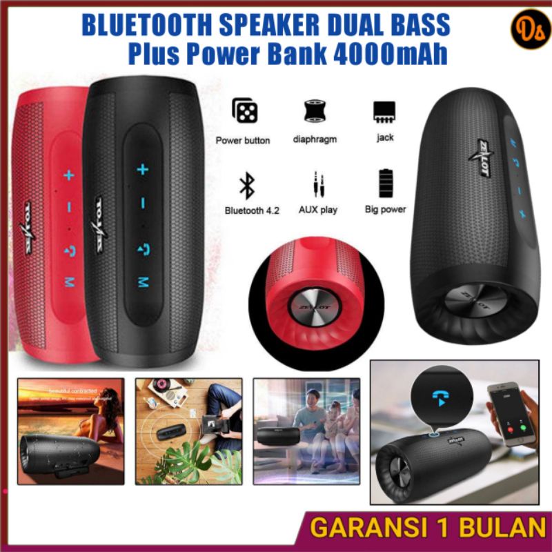 PROMO Bluetooth Speaker Dual Bass dengan Powerbank 4000mAh Zealot S16 ZZSK0IBK